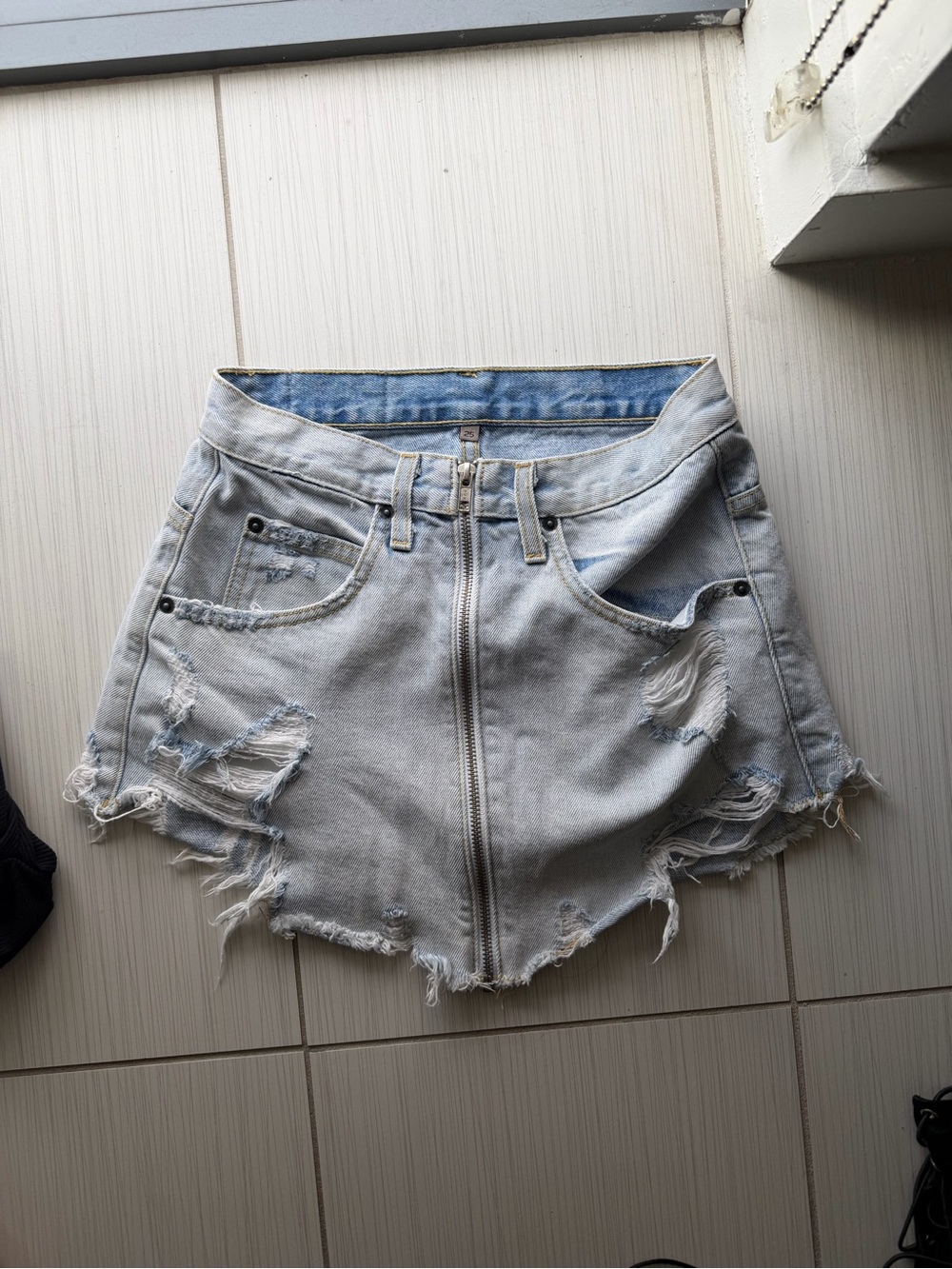 Carmar Light Wash Distressed Denim Mini Skirt
